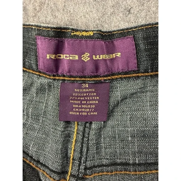 Vintage Y2K Rocawear Dark Wash Embroidered Pocket Jeans Size 34 X 32 Loose Baggy - Picture 3 of 8